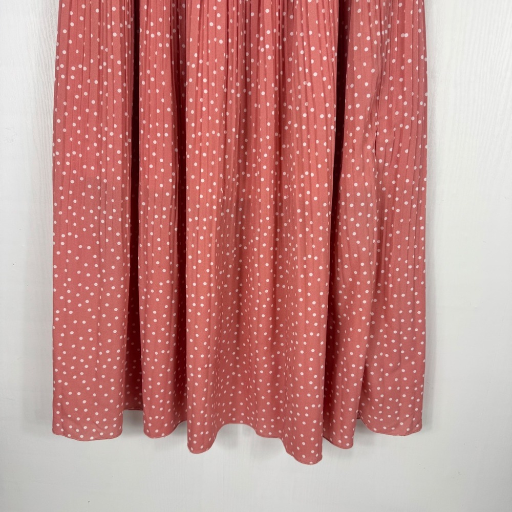 Exlura Women Pink Polka Dot Pleated Midi Skirt Elastic High Waist Pockets Size M - Picture 6 of 11